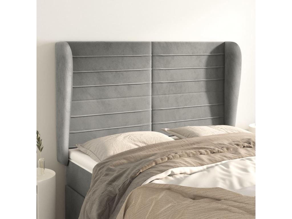 Headboard with wings, light grey, 147x23x118/128 cm, velvet, 97673CKQK