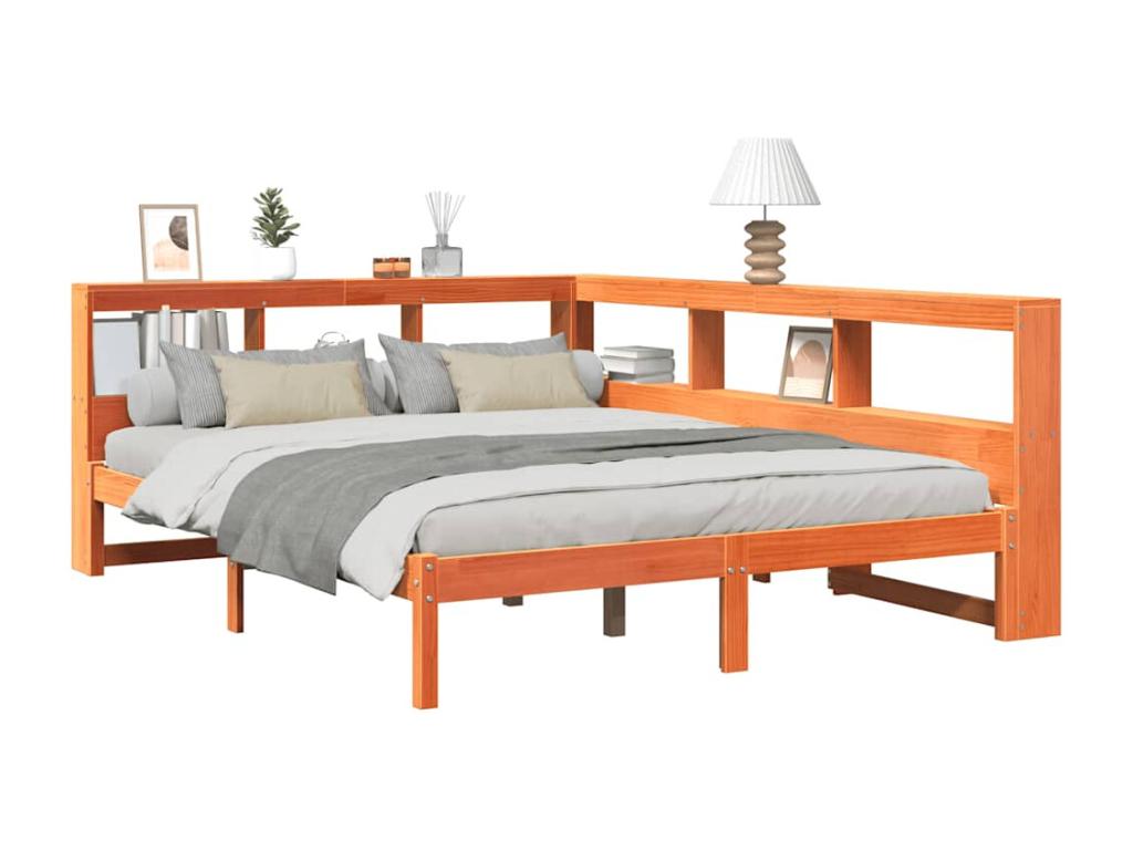 Bookshelf bed without mattress, brown wax finish, 140x200 cm, solid pine, 46126HISD