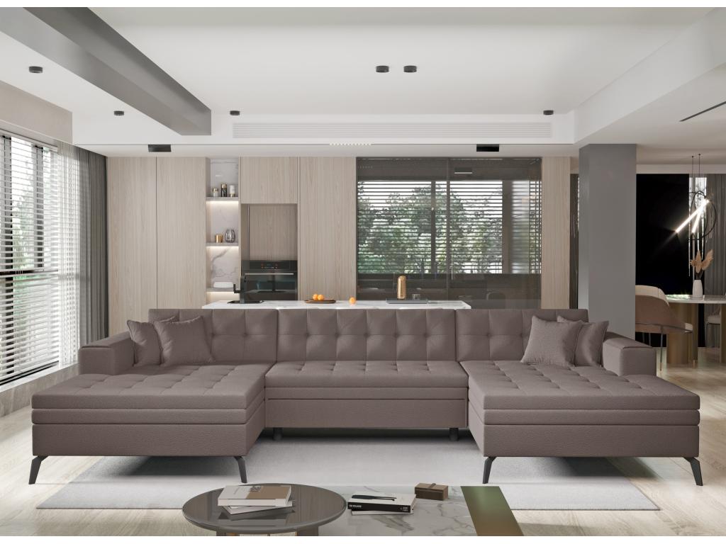 Nidchicshop 350cm 65874PPNW Panoramic Convertible Sofa in Light Brown Upholstered Fabric