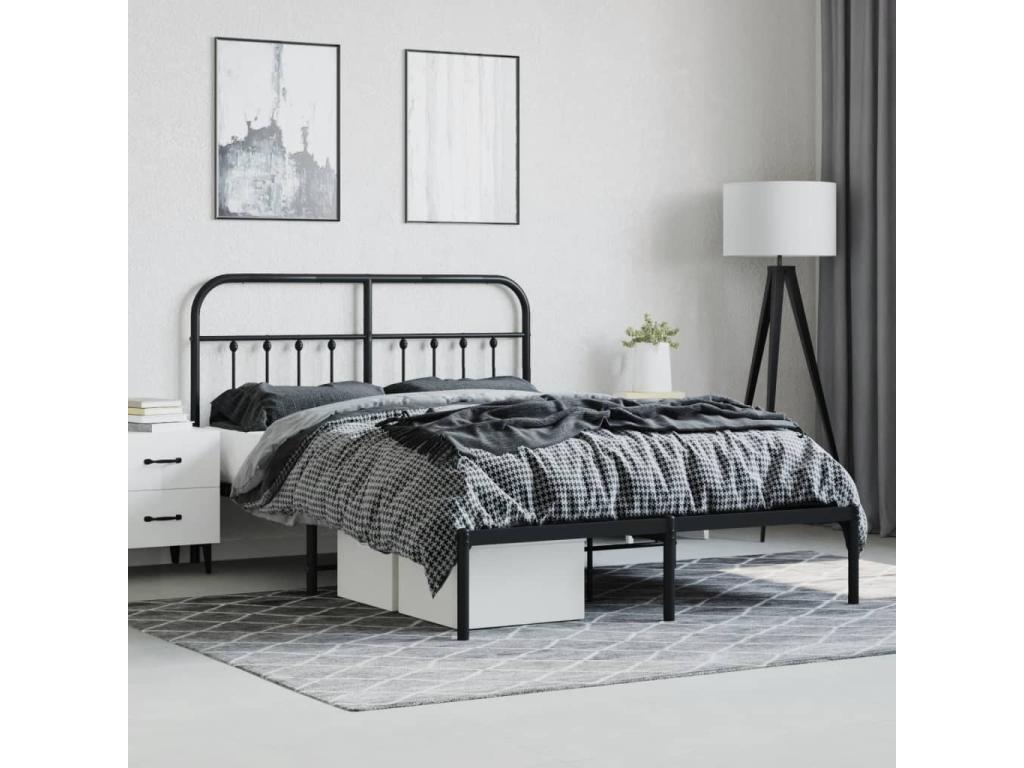 Metal bed frame without mattress, with black headboard, 135x190cm, 40429ILKZ