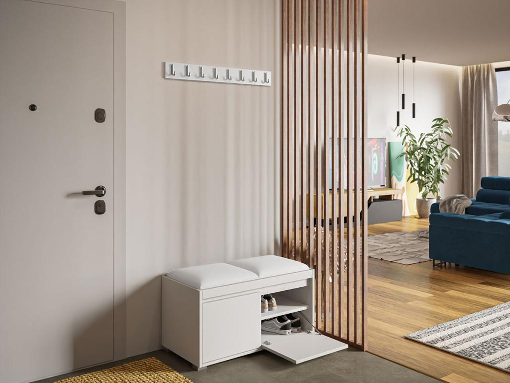 Calmetop 386 85x34cm White Faux Leather Entryway Unit - Laminate - Wall-Mounted - Freestanding 19590UNMG