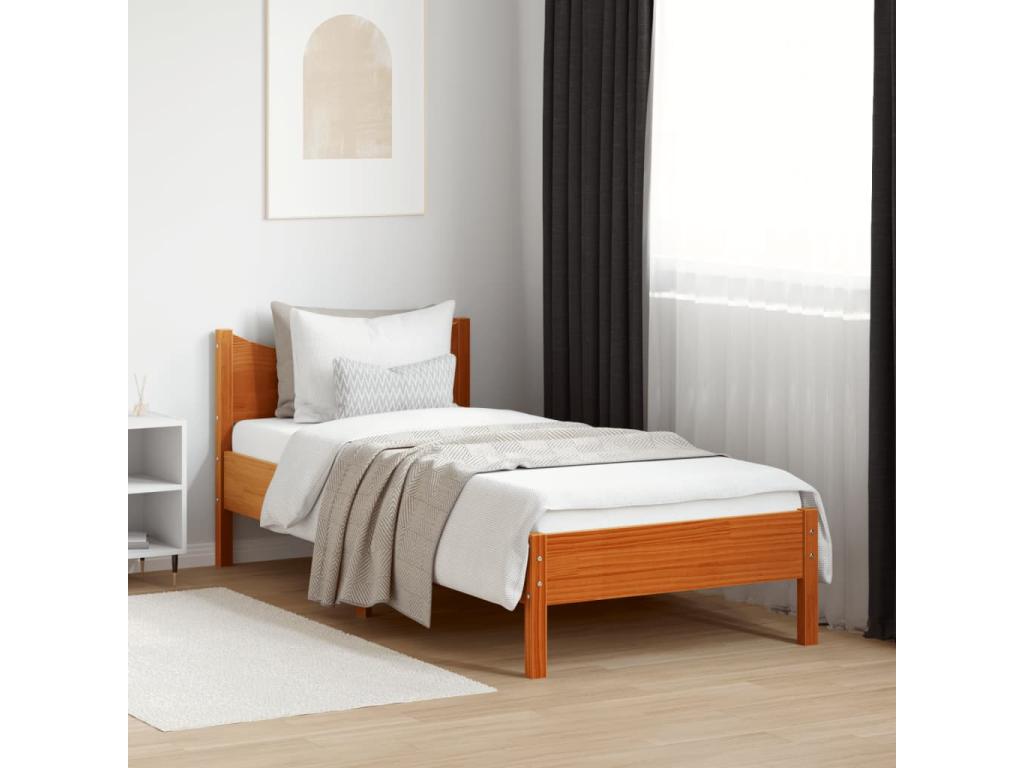 Bed frame without mattress brown wax 75x190 cm solid pine wood 98646KRJE