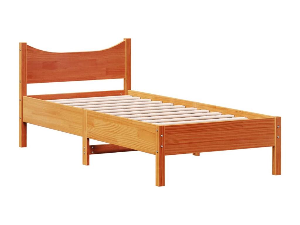 Bed frame without mattress brown wax 75x190 cm solid pine wood 98646KRJE