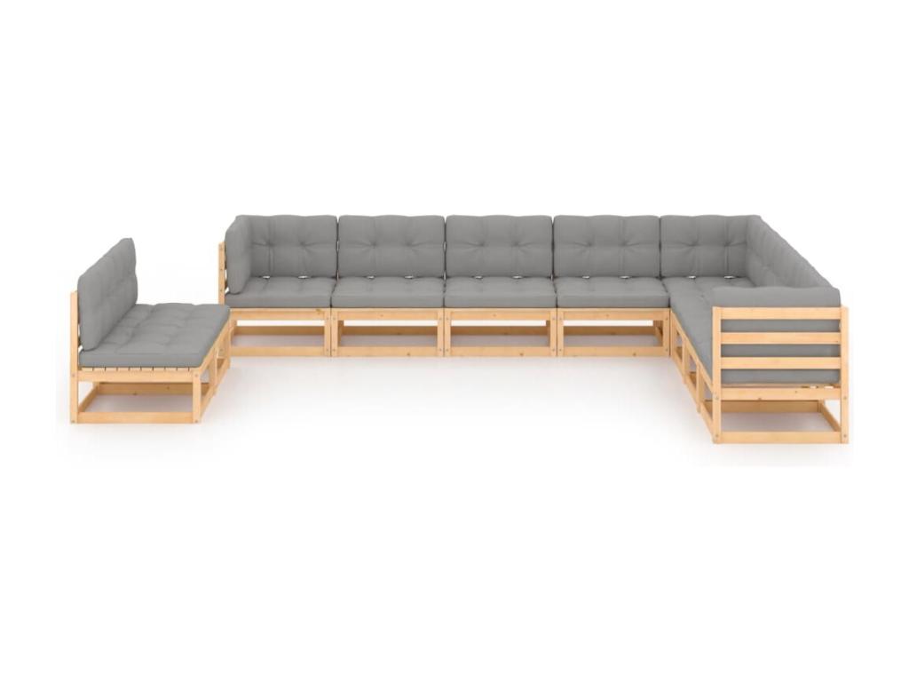 10-piece garden furniture set with cushions, solid pine wood, 82818NXAH