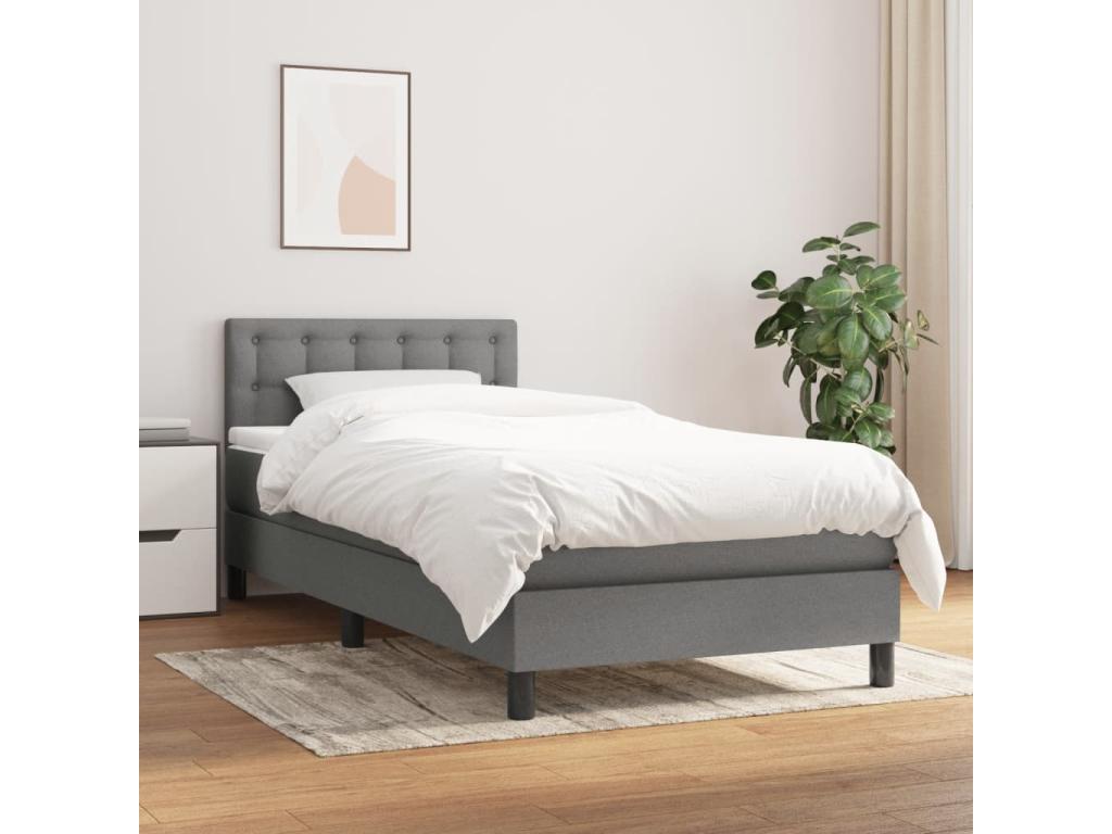 Upholstered bed base and mattress, Dark Grey, 90x190 cm, Fabric, 96177SAKQ