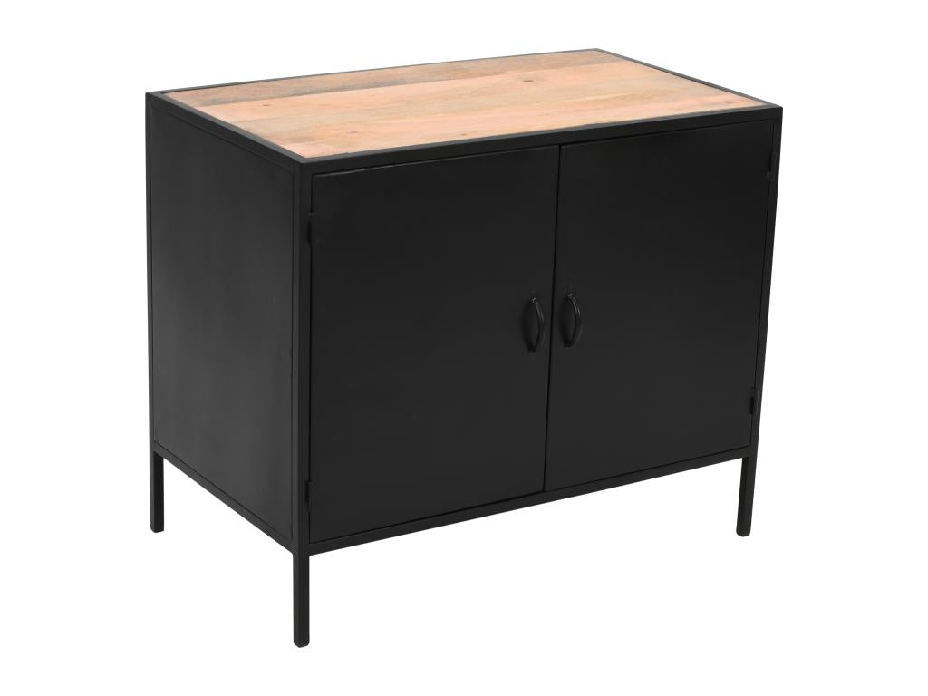 Black metal and mango wood vanity unit - 2 doors - 95 cm - Bohometop 71652QWHN