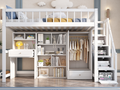 Loft bed 90x200 cm with desk, shelves and wardrobe - solid wood - white 75648CFYV