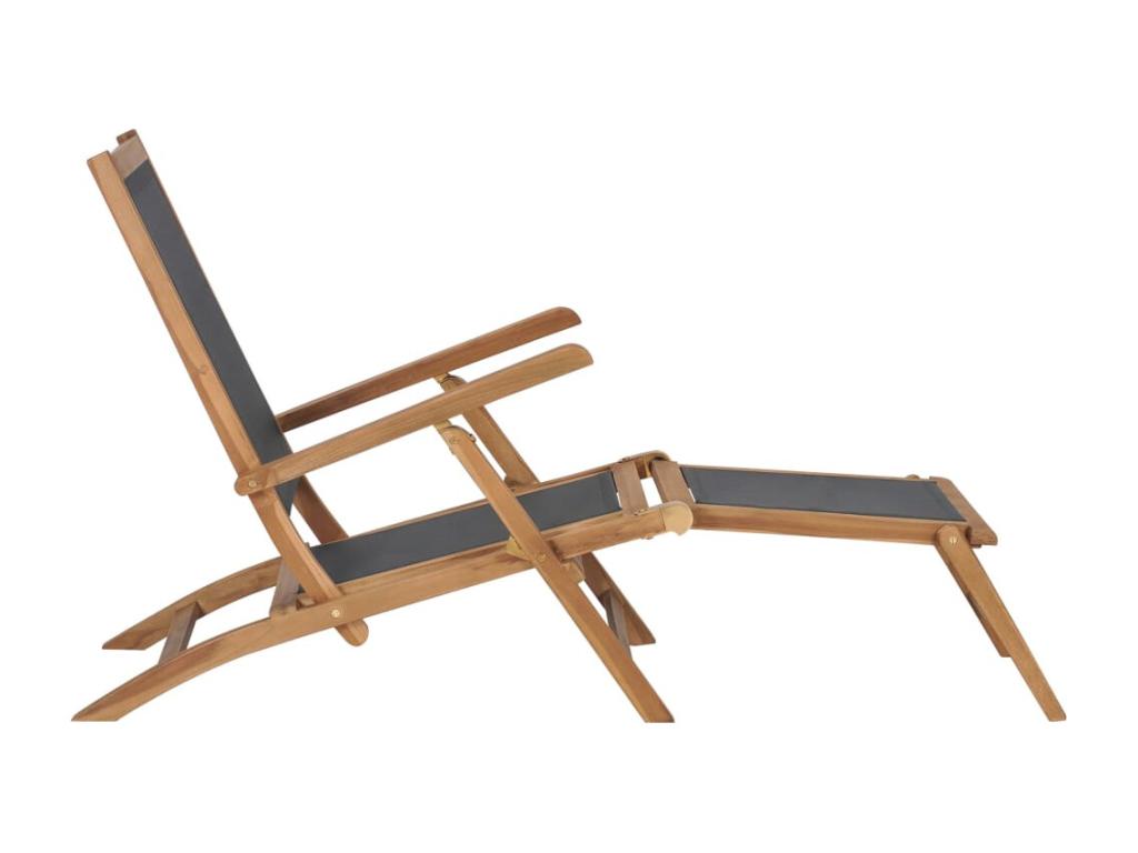 Patio chair with footrest, solid teak wood, black, 80243KRWJ