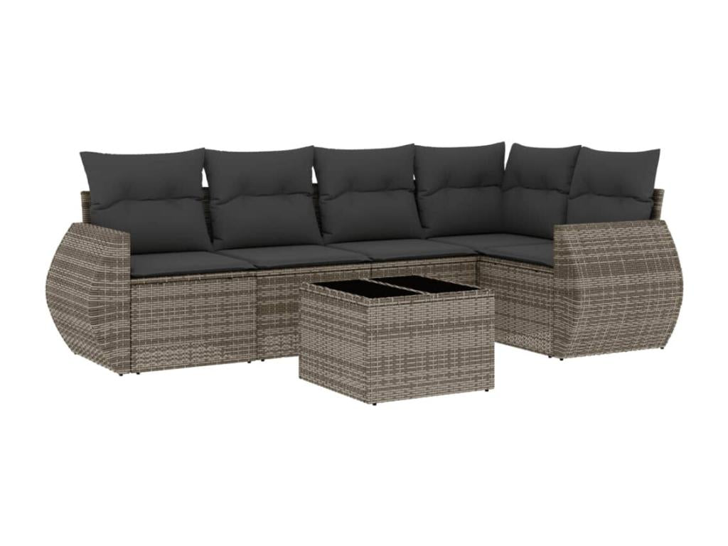 6-piece garden furniture set with grey resin wicker cushions 79548FVGS