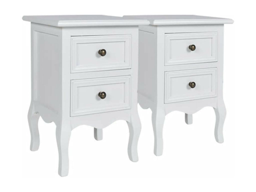 Nidchicshop 2-piece bedside table with 2 drawers, White 20328PIIW