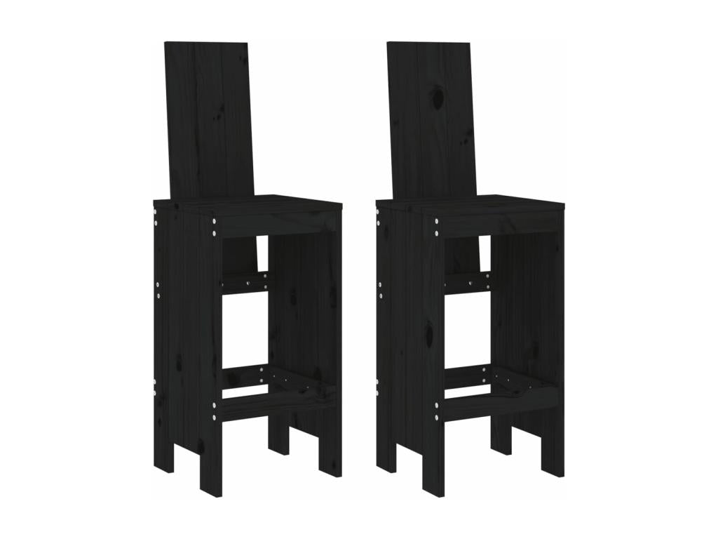 Set of 2 black bar stools, 40x42x120 cm, solid pine wood, 64820SVPN