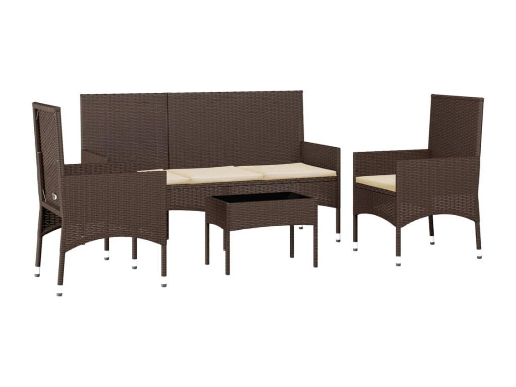 4-piece garden furniture set with cushions, brown woven resin, 28880ZDTW