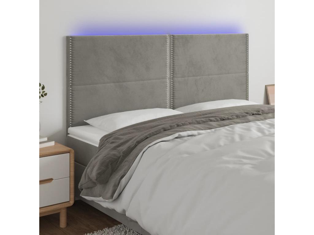 Light Grey LED Headboard 180x5x118/128 cm Velvet 28332EZCS