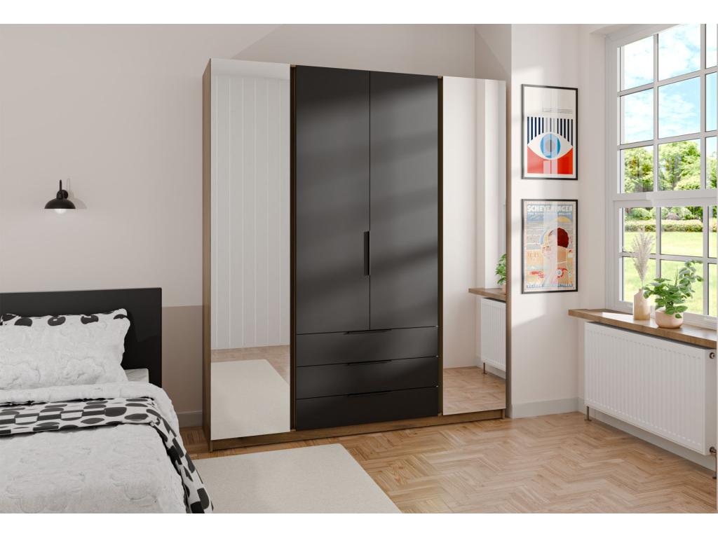 Wardrobe with 2 mirrors and 3 drawers - 200 cm - black / oak Nidchicshop 80503YBJB