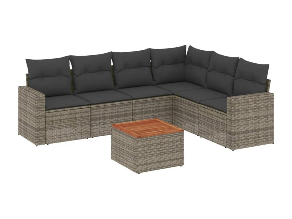 Garden furniture set with cushions, 7 pieces, grey woven resin, 55842SSVH