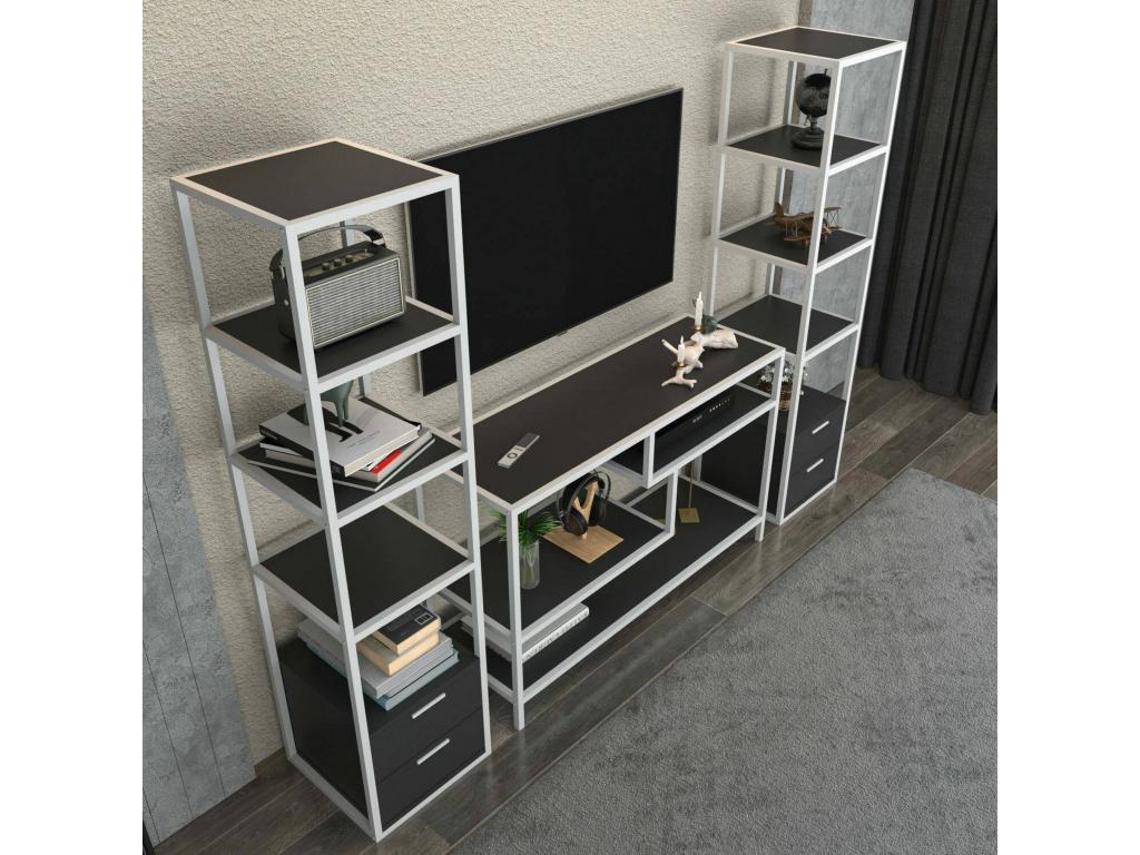 Nidchicshop Wall Unit Living Room Composition Versatile Living Room Furniture TV Unit 198x39x160 cm White and Anthracite 77843LDWH