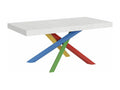 Matte white designer table with multicolored intertwined legs, 130cm, Nidchicshop 91389XCUI