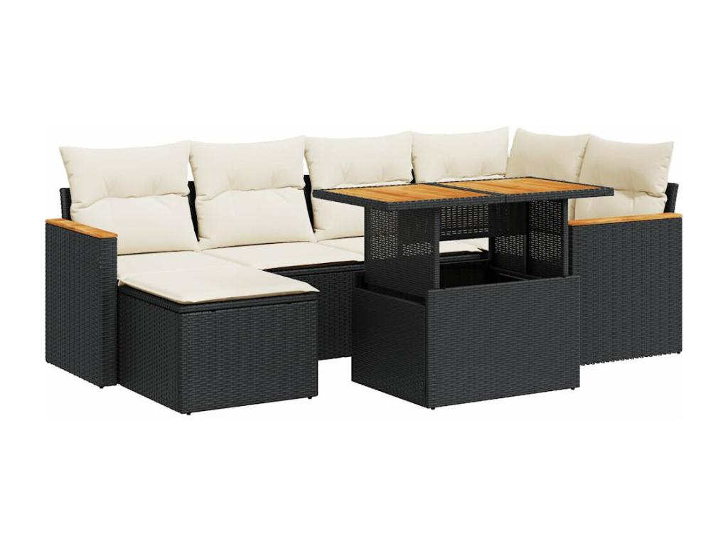 Garden furniture set with cushions, 7 pieces, black wicker resin, Nidchicshop 48193MPLS