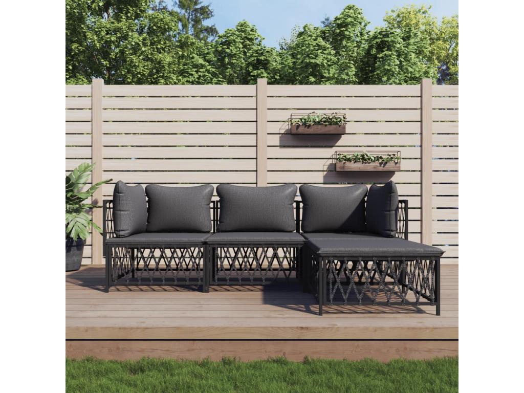 4-piece garden furniture set with cushions, anthracite steel, 52024JCPX