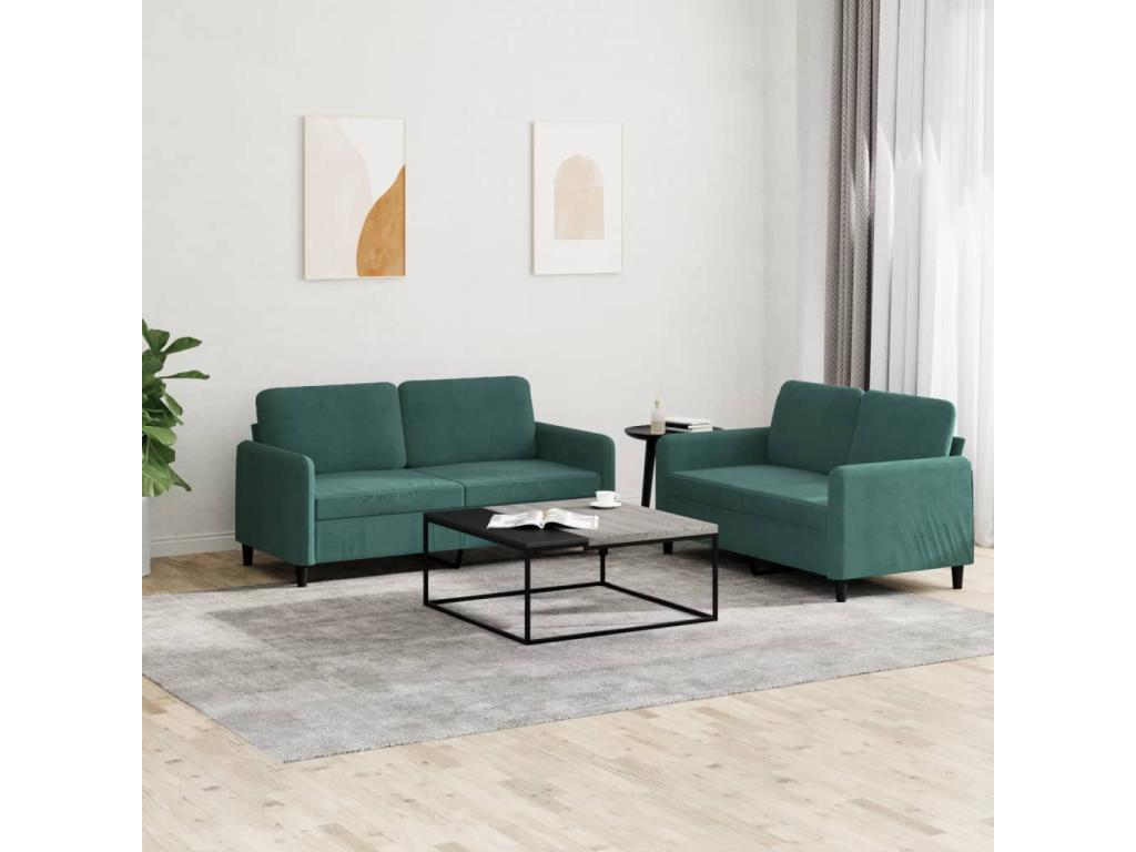 2-piece dark green velvet sofa set 88544LUEE