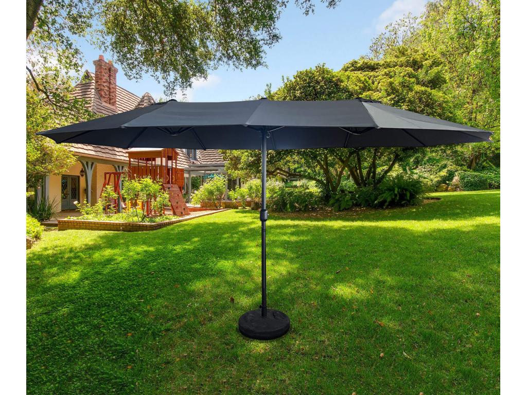 Nidchicshop double garden parasol in dark grey. Weight 12.3 kg. Dimensions: L460 x W270 x H245 cm. 94788CNHA