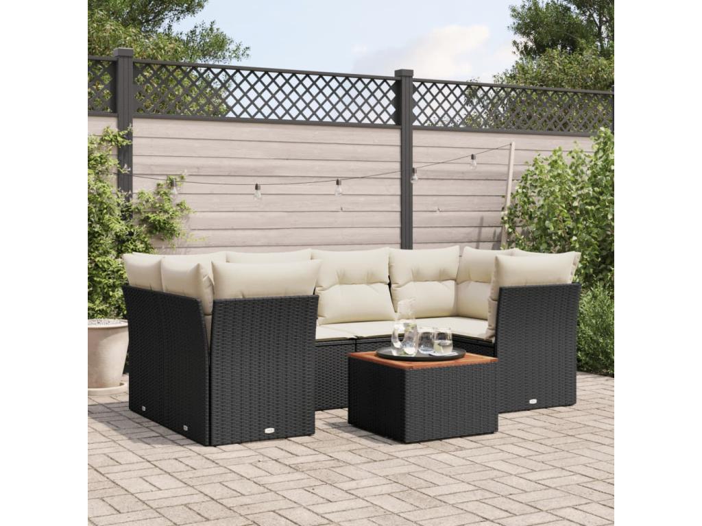 7-piece garden furniture set with cushions, black resin wicker 06121MKPP