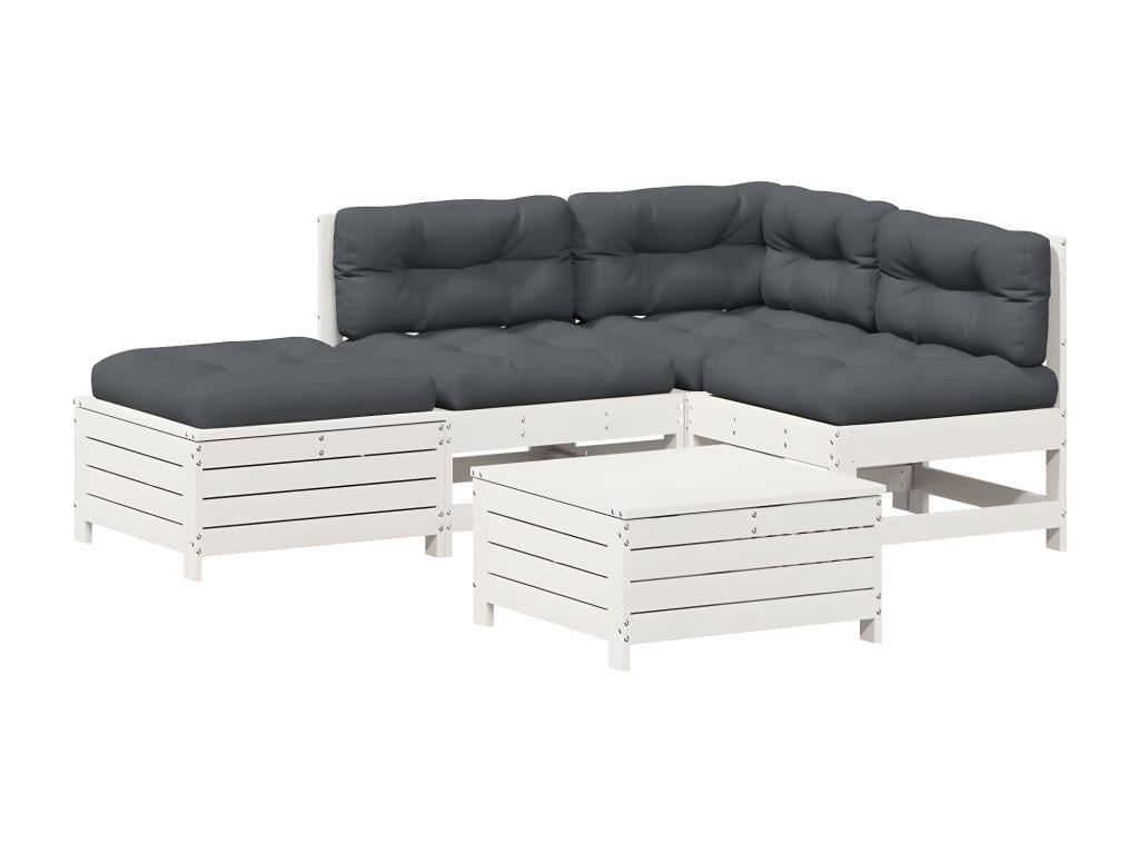 5-piece garden furniture set with cushions, white, solid pine wood, 50921IZLT