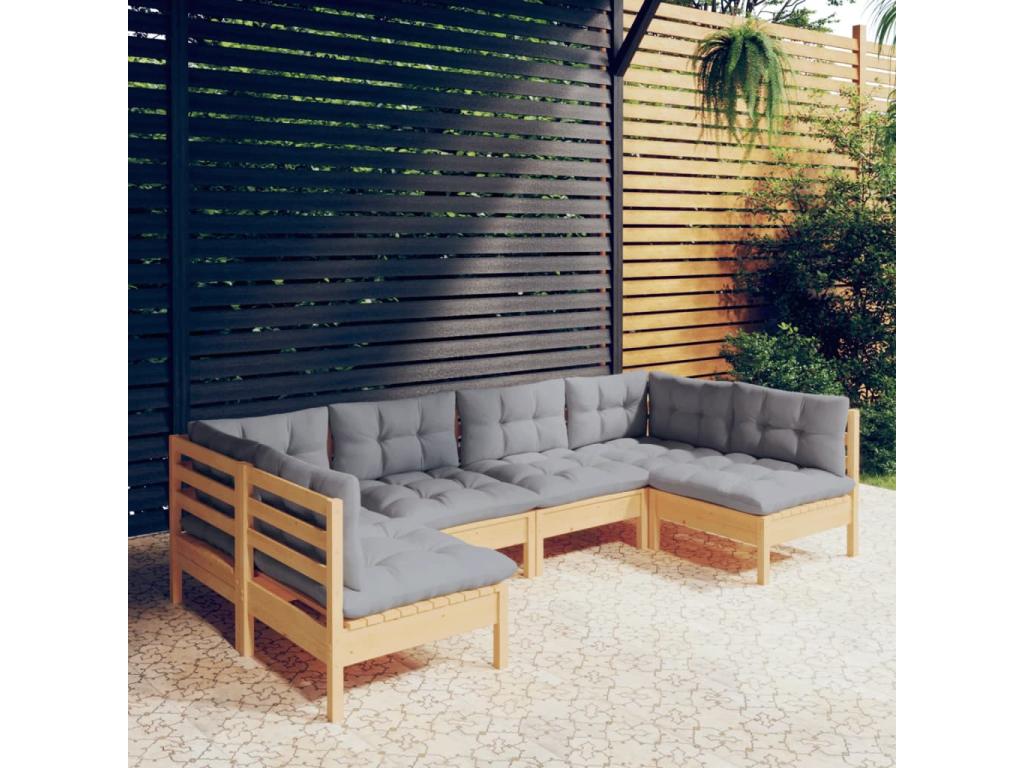 6-piece garden furniture set with grey cushions, solid pine wood 92377SUGZ