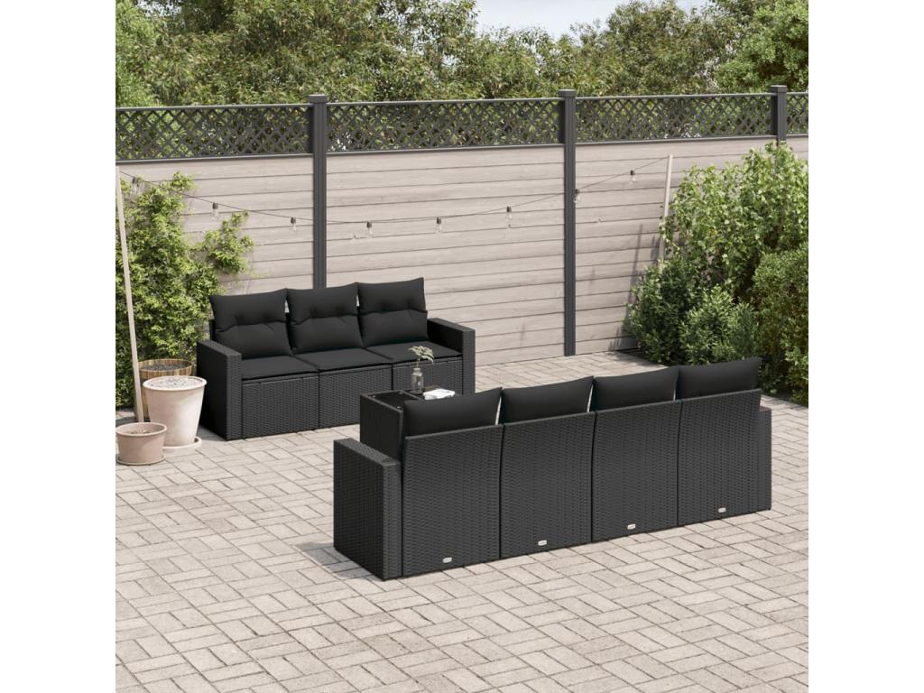 8-piece garden furniture set with cushions, black resin wicker, 12165JJTN
