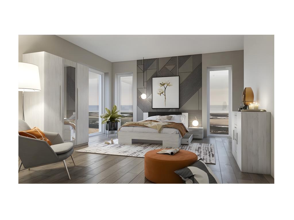 Adult bed 160x200 Calmetop collection - Calmetops integrated bedside tables - Light grey and dark grey 98169TYOL