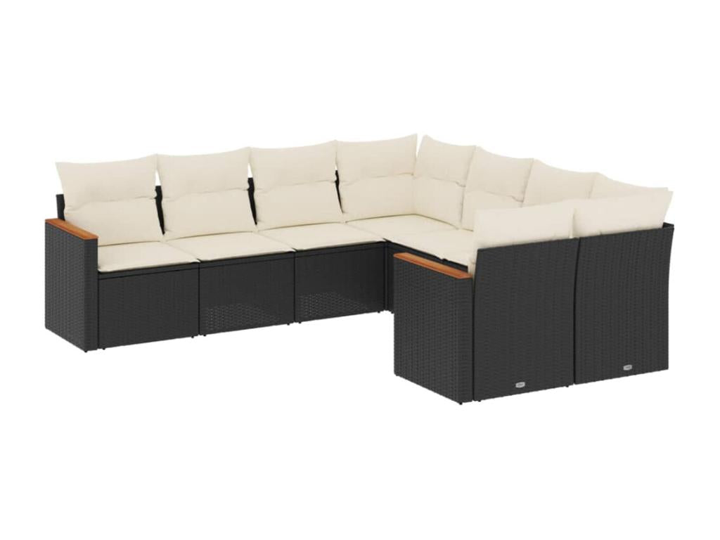 8-piece garden furniture set with cushions, black resin wicker, 37131EIMZ