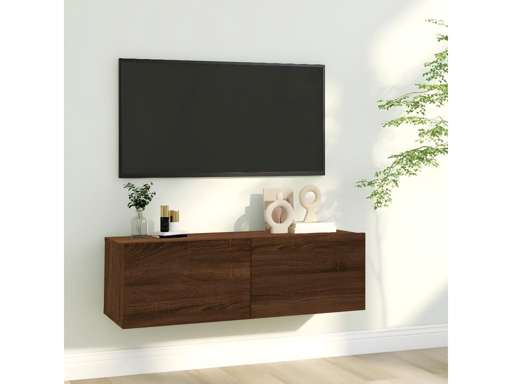 Wall-mounted TV cabinet, brown oak, 100x30x30 cm, engineered wood, 63163IURT