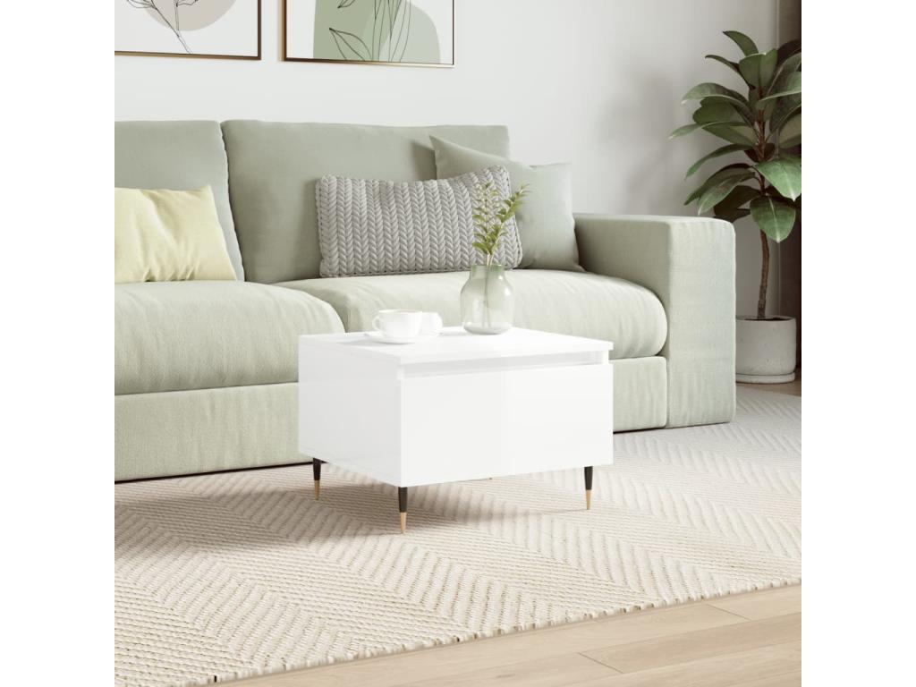 Glossy white coffee table 50x46x35 cm engineered wood 34140GXXV