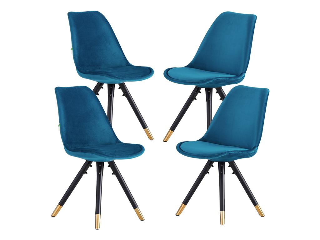 Nidchicshop - Set of 4 Scandinavian Velvet Chairs - Upholstered - Blue 18209KORH