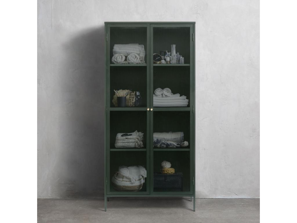 Nidchicshop - 2-door display cabinet in textured glass and metal, H190cm, Dark Green, 88014SAMH