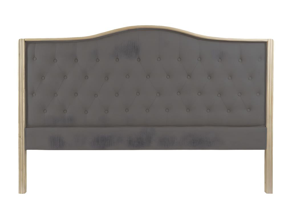 Upholstered headboard in dark grey linen and natural wood - length 160 x depth 10 x height 120 cm 33738LILA