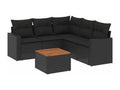 6-piece garden furniture set with cushions, black woven resin 95102IEOL