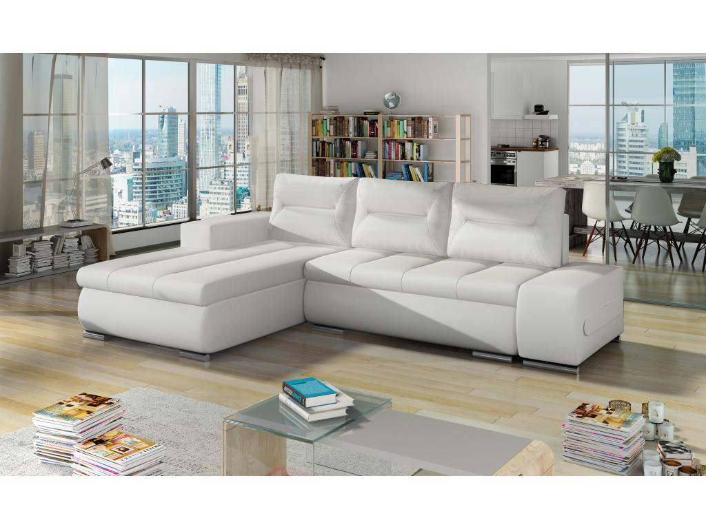 Nidchicshop 275cm White Faux Leather Left-Hand Corner Sofa Bed 77748UOIM