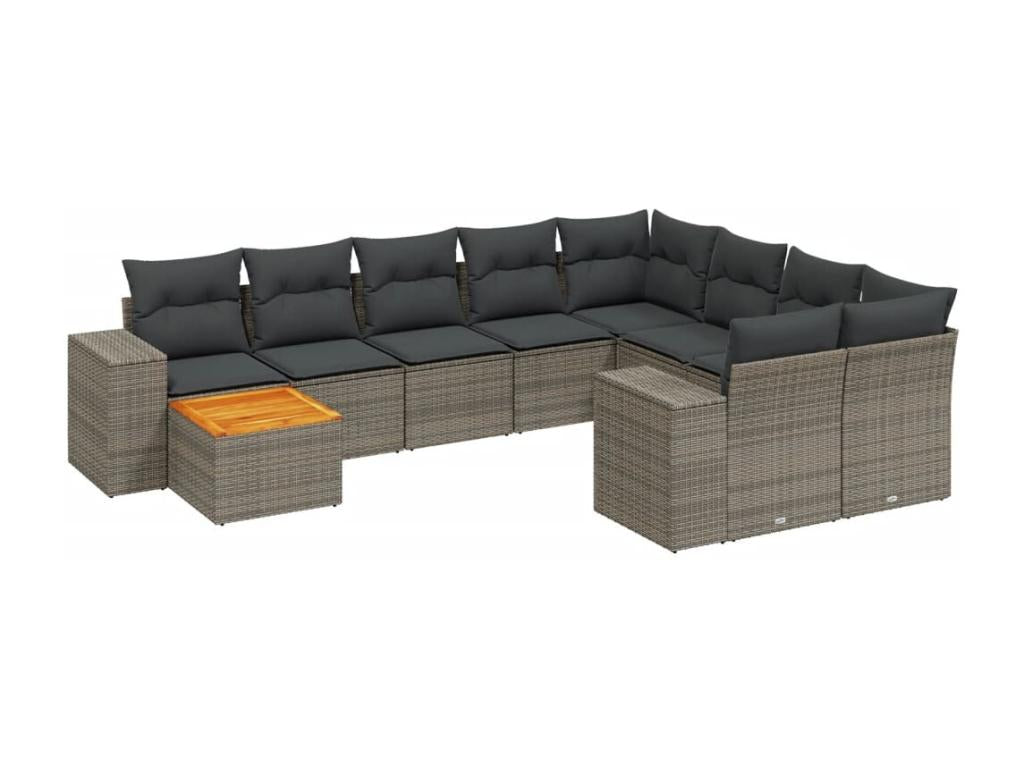 11-piece garden furniture set with beige resin wicker cushions 51286WQFJ