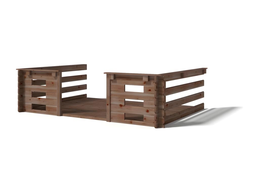 Wooden deck with railing for wooden shed - 6m² - 3m x 2m - impregnated - brown color - DOM147 - Bohometop 27824OTYM