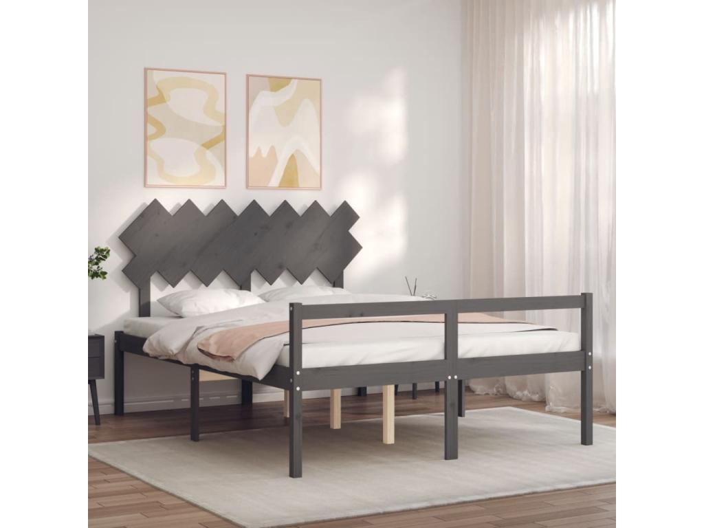 Bed for elderly person without mattress, grey solid wood 57440XSBH