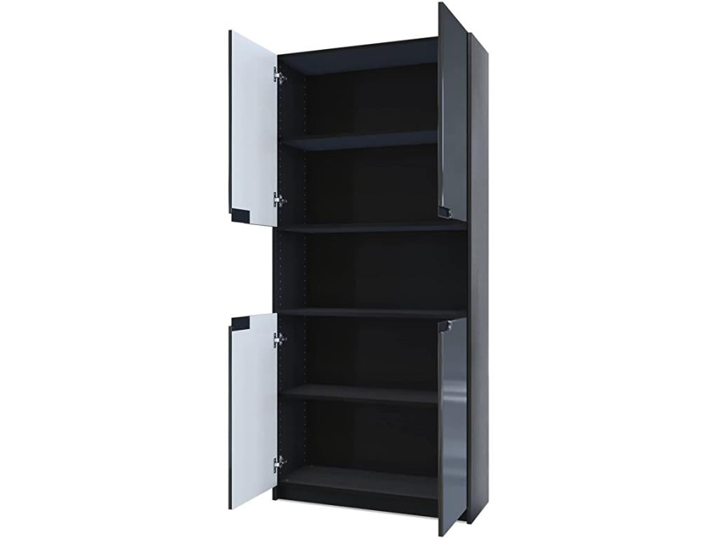 Storage cabinet with 5 compartments and 4 doors, matte black/Nordic oak, 82x184x37 cm, 22997ULDS