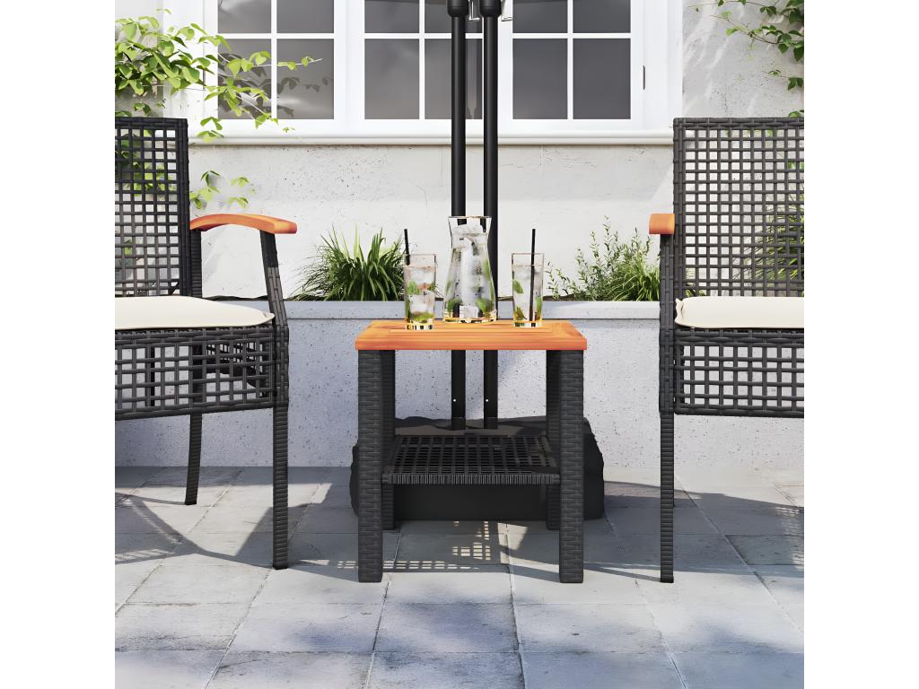 Nidchicshop - Black garden table 40x40x42 cm, woven resin and wood, Nidchicshop 26997QCAD