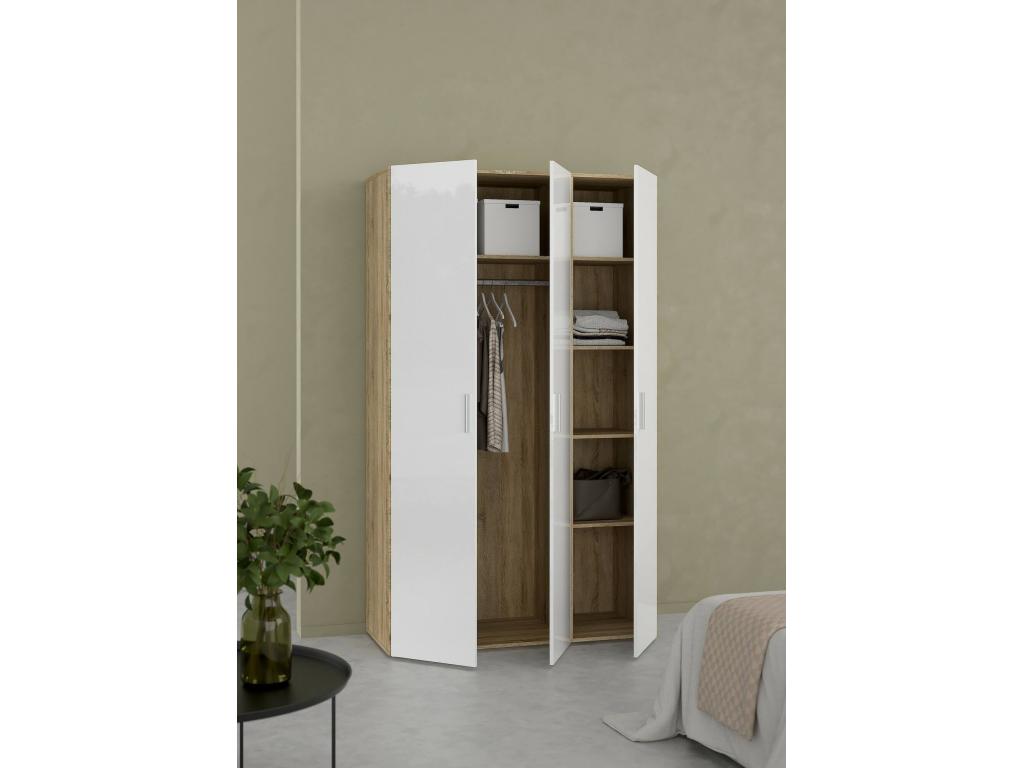 Nidchicshop 3-Door Wardrobe, Bedroom Furniture, Walk-in Closet, Clothes Storage, 118x50x201 cm, Oak and White, 67634YKTW