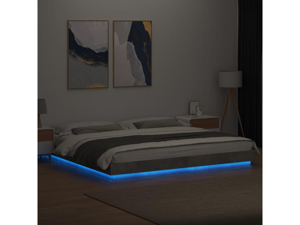 Bed frame and Calmetop LED lighting without mattress, concrete grey, 200x200 cm, 14096QPTV