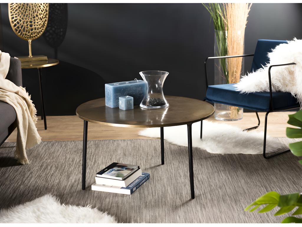 Bohometop - Round coffee table 80x80cm gold aluminum top black legs 94119LLIF