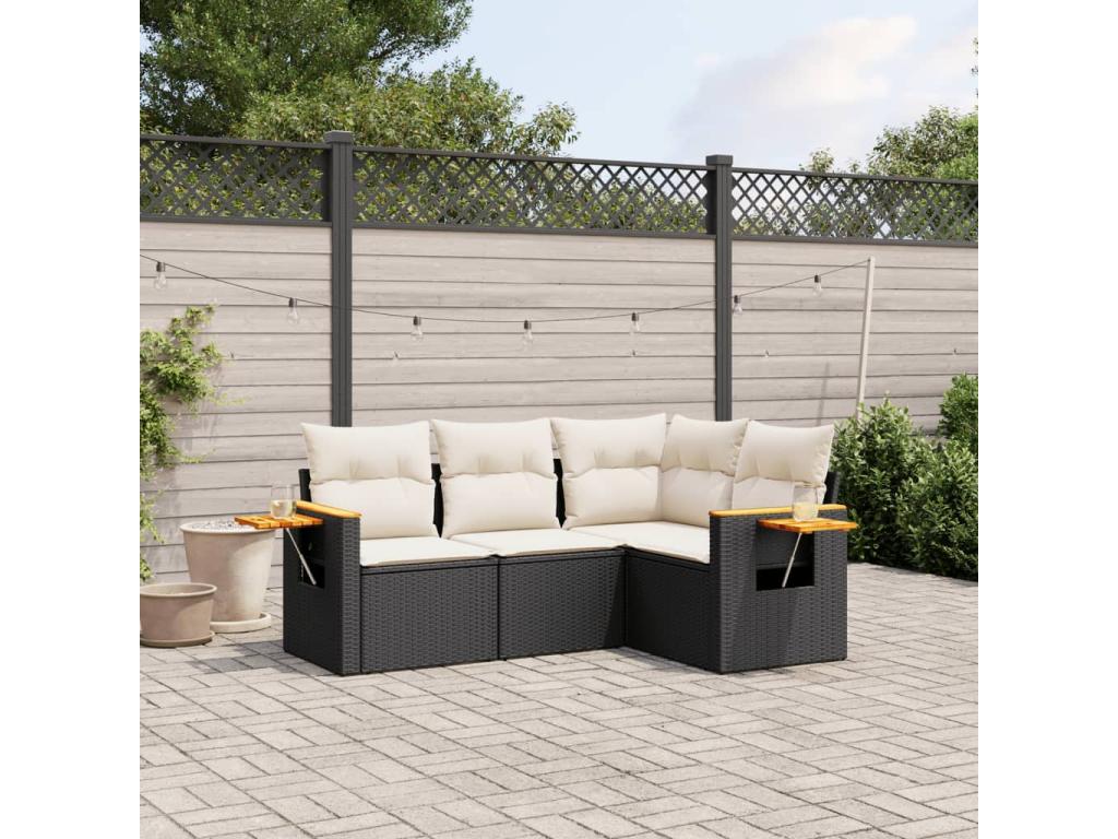 4-piece garden furniture set with cushions, black woven resin 05068BPUX