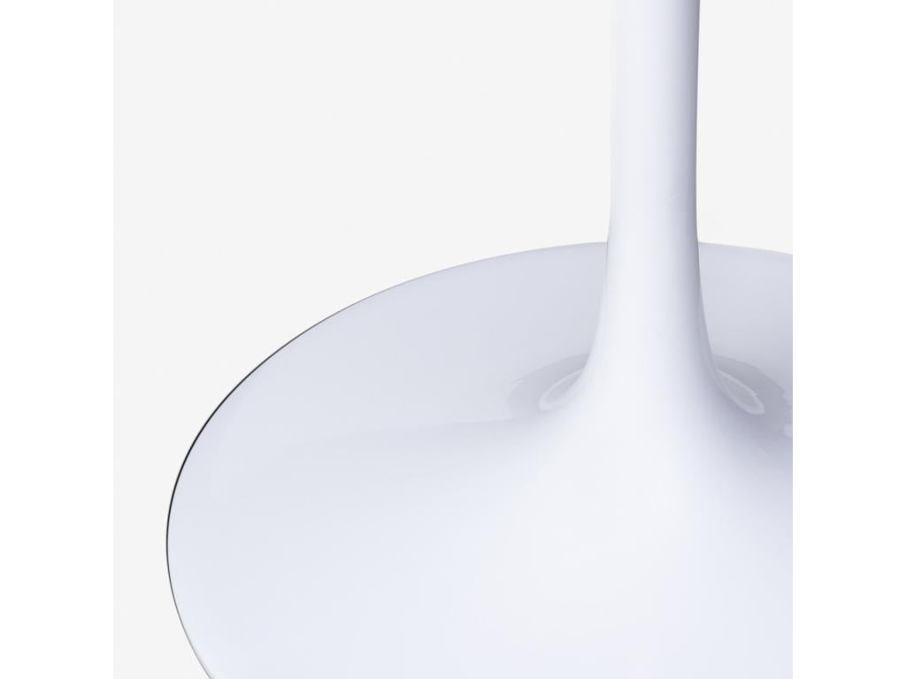 Modern round table in white metal and white crystal glass, 90cm, 30942OISE