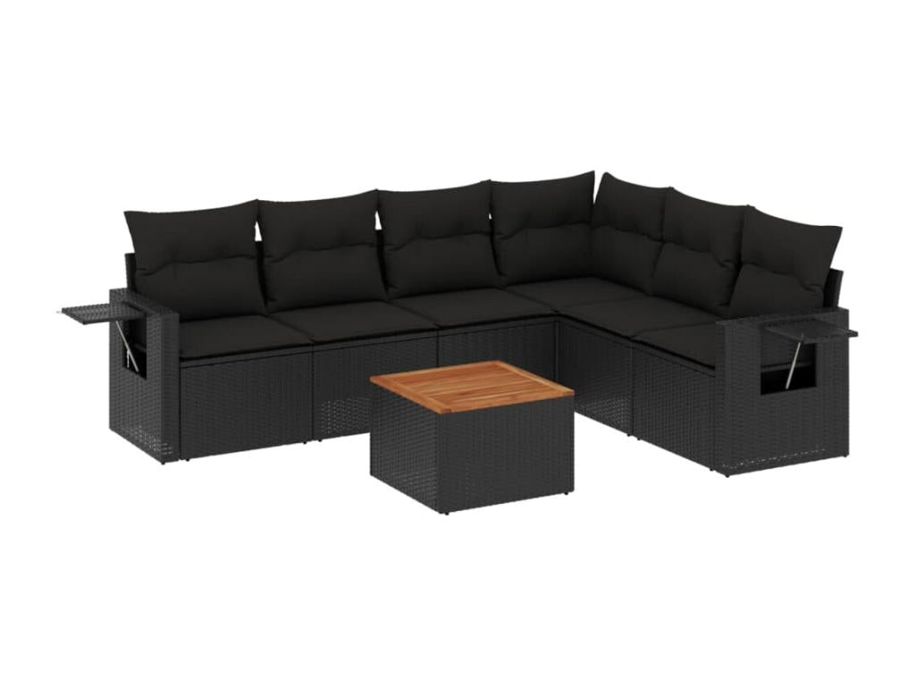 7-piece garden furniture set with cushions, black woven resin 84139BEYB