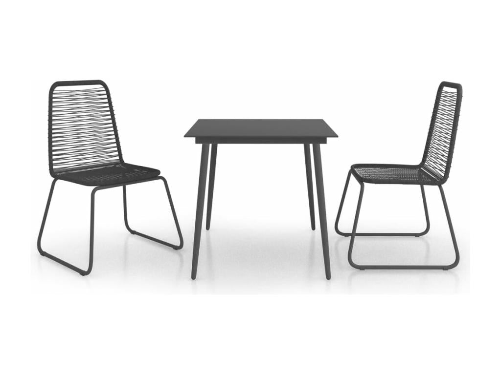 3-piece garden dining set, black PVC resin wicker, 47967HVFK